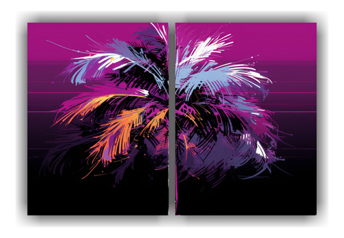 40x20cm Set 2 Canvas Detalle Palmera Morada Neo-noir Flores