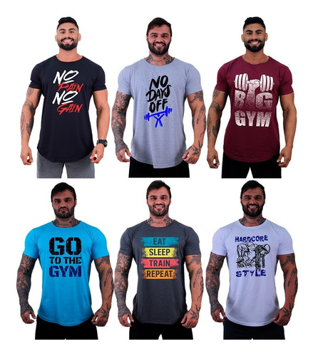 Kit 6 Camiseta Longline Oversized Academia Musculação Skull