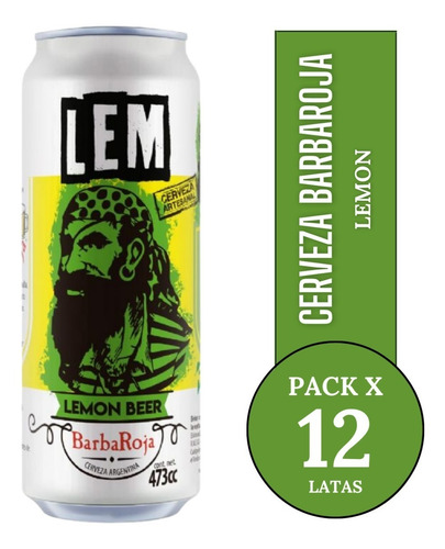 Cerveza Artesanal Barba Roja Lemon Pack X 12 Latas 473ml.