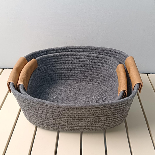 Algodón Tejido Cesta De Almacenamiento Rural Gris L