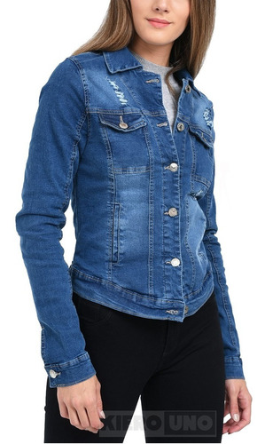 Imagen 2 de 6 de Campera Jean Elastizada Con Roturas Mujer Dama Kierouno