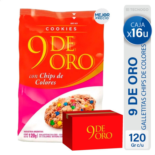 Caja Cookies 9 De Oro Con Chips Colores Pack Venta