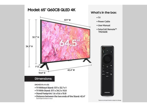 Samsung Qn65q60cbfxza Television 65'' Qled 4k Smart Tv 2023