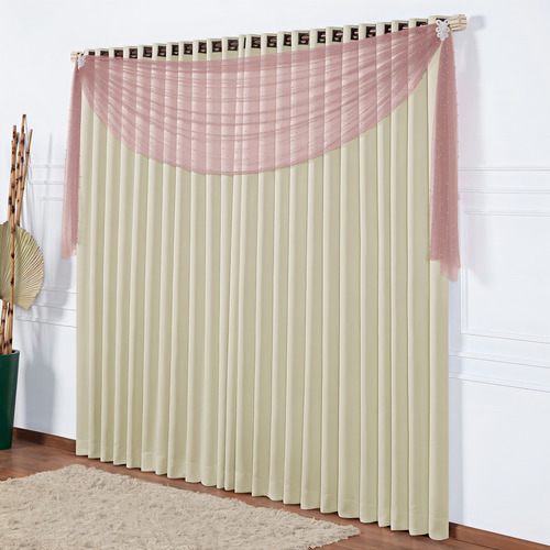 Cortina grande para sala de estar, 3 m x 2,50 m, vendaje de perlas con forro beige con rosa