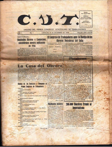 Congreso Venezolano De Los Trabajadores 1936 Periodico