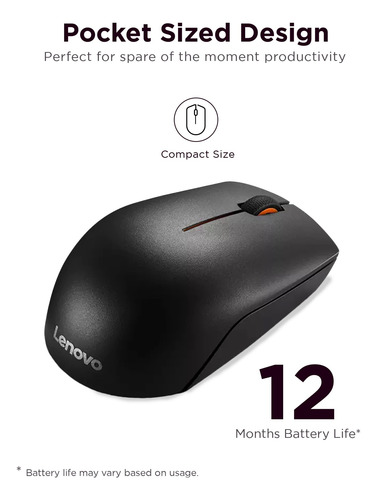 Mouse Inalámbrico Lenovo 300 Para Pc Portátil Con Windows 12