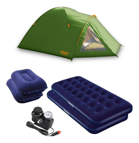 Kit Camping Carpa 3 Personas Colchones Almohadas Compresor