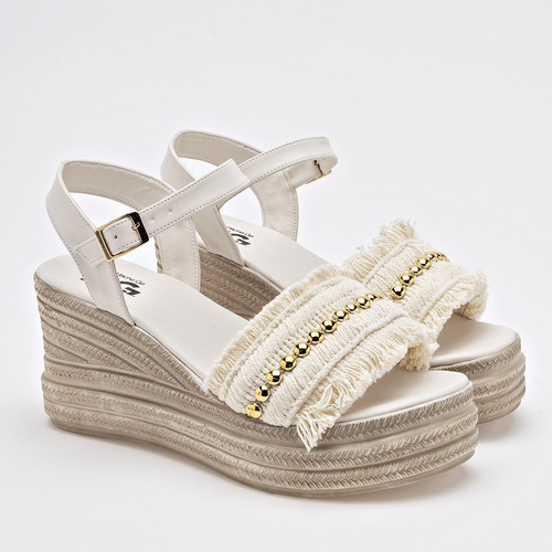 Hg Sandalia Para Mujer Blanco Dorado Cod 132294-e