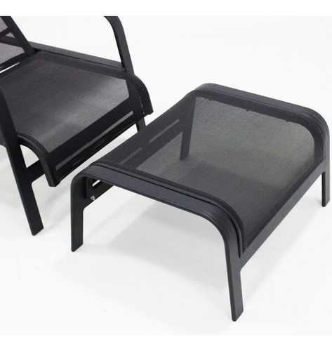 Mini Espreguiçadeira Com Puff Alumínio E Tela Sling Lótus Cor Preto