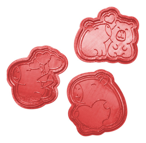 Kit 3 Cortadores Capivara Biscoito Confeitaria Românticos Cor Vermelho