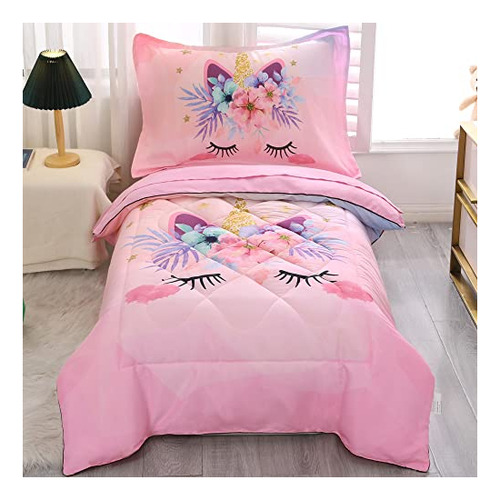 Juego De Cama Infantil 4 Piezas Unicornio Rosa - Niñas