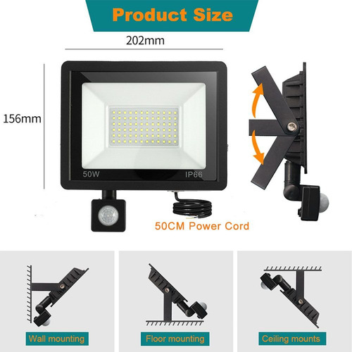 Refletor Led Externo Sensor De Movimento De Holofote 30/50/1