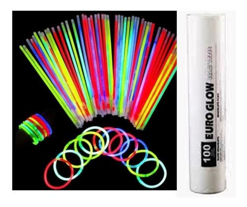 100 Pulseras Neon Glow Stick Fluorescente Fosfo Fiesta Euro