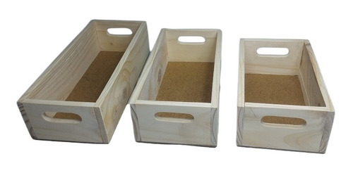 Set 3 Cajas Organizadoras Madera Con Manillas Natural