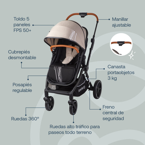 Carriola Portabebe Nomad Baston Plegable Color Beige Bebesit