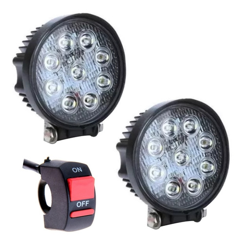 Combo Par Faros 9 Led Proyector 27w 2025lm Redondo + Switch