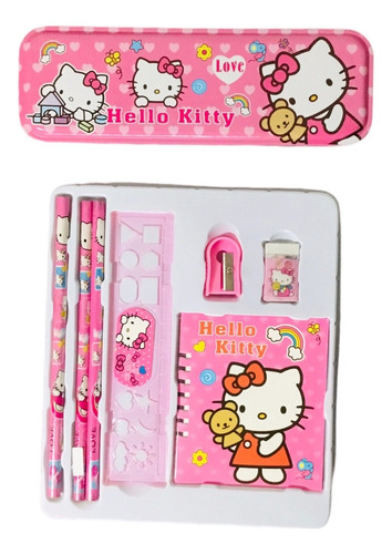Set Escolar Importado 8 Piezas Hello Kitty Para Niñas