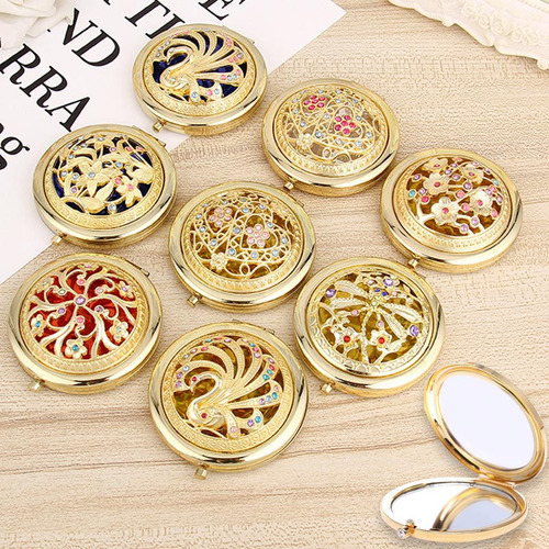 Lindo Espejo De Bolsillo Plegable Para Mujer, Redondo, Compa