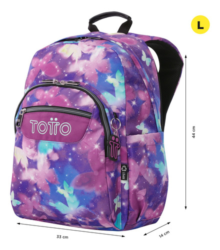 Totto Combo Mochila, Lonchera Y Lapicera - Set Kit Escolar A Mariposas Glitter