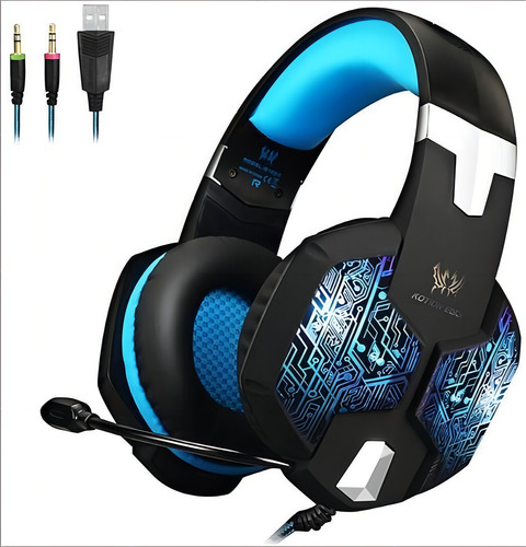 Headband Gamer G1000 Kotion Cada microfone omnidirecional, cor: azul, luz, multicolorido