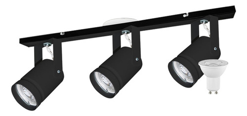 Lampara Aplique Riel Techo 3 Luces 7w Led Spot Movil Gu10 Estructura Negro/Cálida