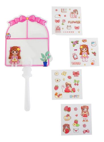 Set Para Niñas Juego De Abanico Portatil Con Stickers Kawaii