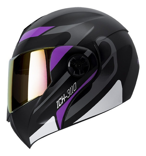 Casco Abatible Ich-3110 Remak Negro Mate Morado Visor Morado