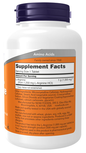 Imagen 3 de 4 de Now Foods L-arginina 1000 Mg 120 Tabs Sfn