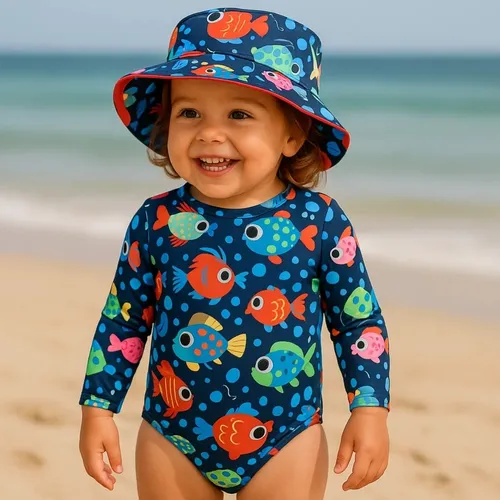 Kit Biquini Maio Chapeu Bebe Infantil Proteção Uv 50+