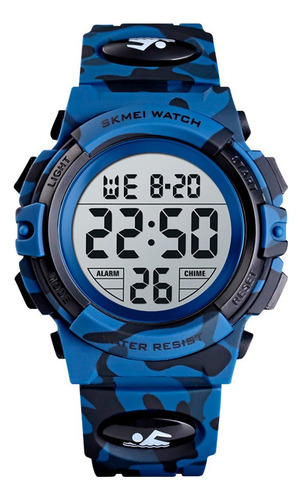 Reloj Niño Skmei 1548 Sumergible Digital Alarma Cronometro Color de la malla Azul Camuflaje Color del fondo Blanco