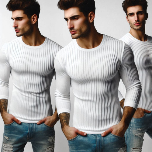 Playera Hombre Manga Larga Ribb Slim Fit