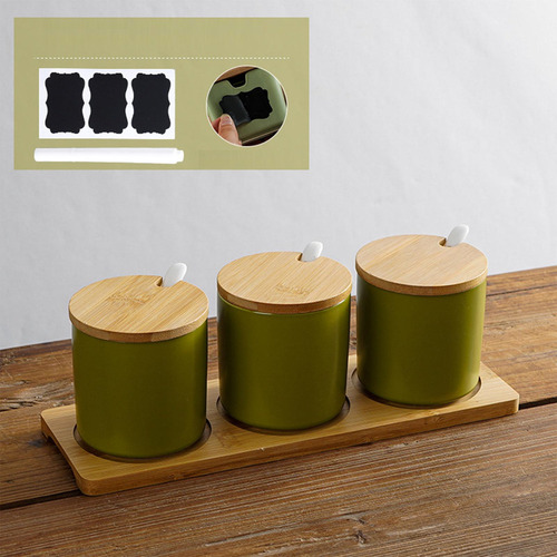 3 Uds. De Tarros De Especias De Cerámica Con Tapa, Cuchara