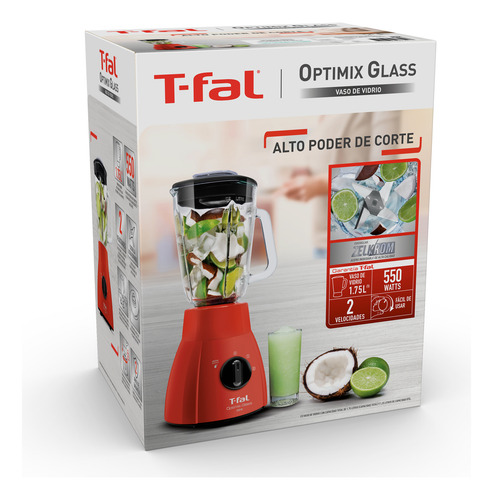Licuadora T-fal Optimix Roja 2 Vel Vaso Vidrio 550w Ln2785x0