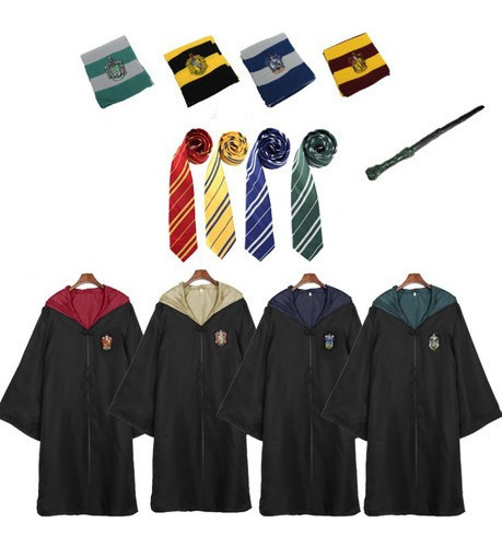 Capa Bordada De Harry Potter+corbata+bufanda+varita 4 Pzs.