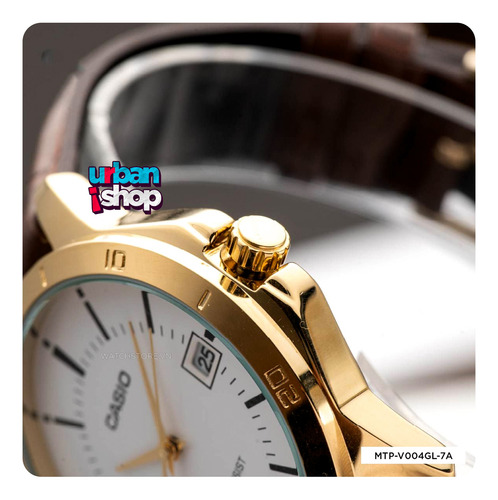Reloj Casio Caballero Mtp V004gl 7a Piel Fechador Marrón Dorado Blanco