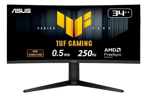 Monitor Gamer Curvo Asus TUF 34" WQHD 250Hz 0.5ms Fast VA FreeSync Premium Altura Ajustável Som Integrado