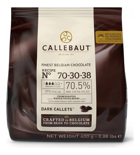 Chocolate Amargo Belga 70-30-38 70,5% Cacau -pacote De 400g