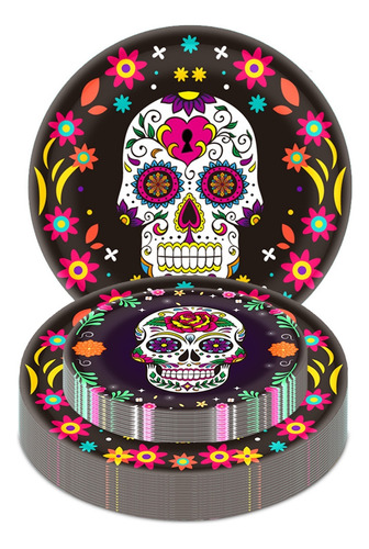 10 Pcs Muertos Halloween Vasos Platos Papel Esqueleto Fiesta