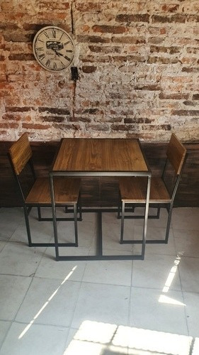Imagen 5 de 7 de Mesa Bar Cervecera 60x60 + 2 Sillas Industrial Hierro Epoxi