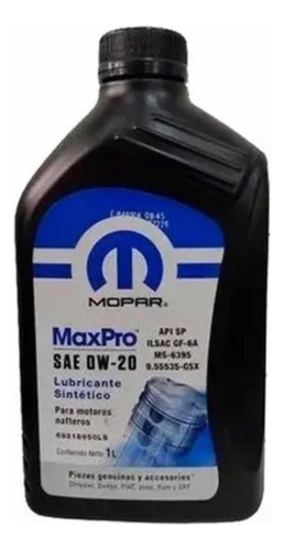 Aceite Sintético Mopar Maxpro 0w20 X 1 Litro