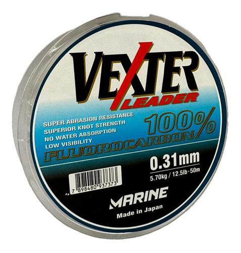 Linha Pesca Leader Vexter Fluor 12lb Libras 0.31mm Lider 50m Cor Branco