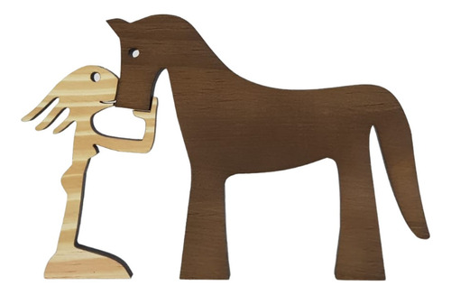 Escultura Miniatura Cavalo E Mulher Em Madeira Ornamento