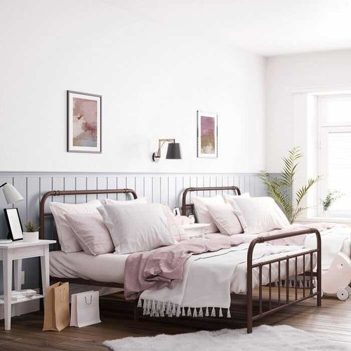 Base Para Cama Queen Size De Metal Marrón Damaris