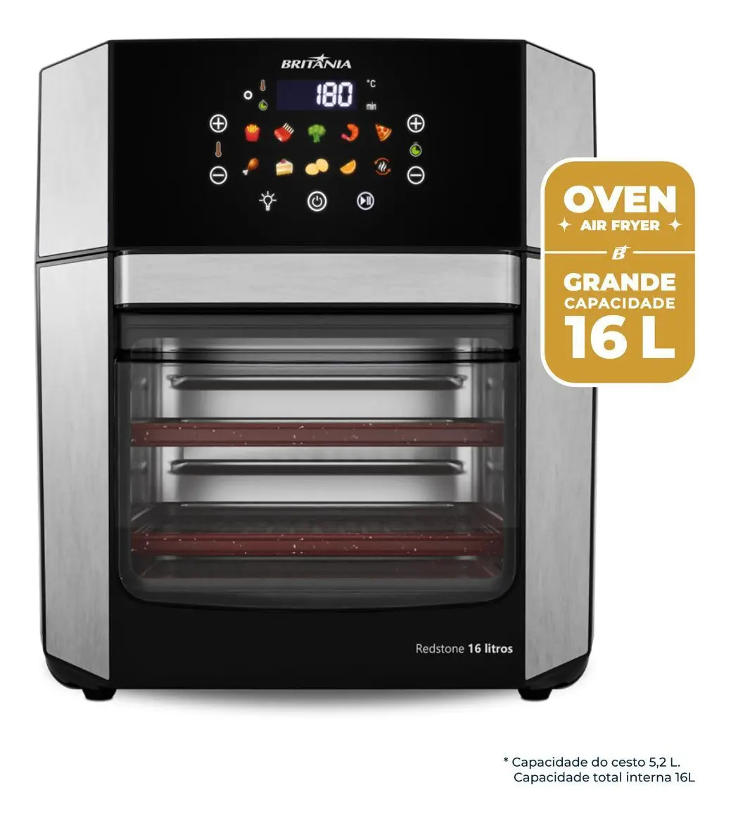 Air Fryer Oven Britânia 16l 4 em 1 com 10 Funções Painel Digital Redstone Baf16a Preto 127v - Miniatura 2
