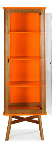 Jardinera Marupá de madera con puerta de cristal 158x49x41, color naranja
