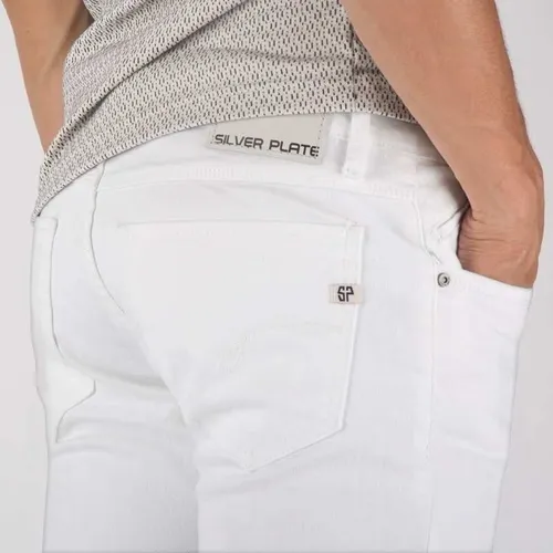 Pantalón De Mezclilla Hombre Skinny Blanco Silver Plate - $ 649