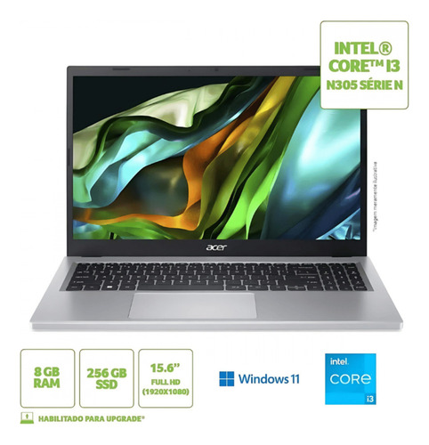Notebook Acer Aspire 3 Core I3 8gb 256gb Ssd 15,6 Win 11