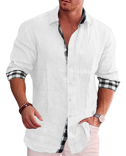 Nueva Camisa Informal A Cuadros Manga Larga Para Hombre