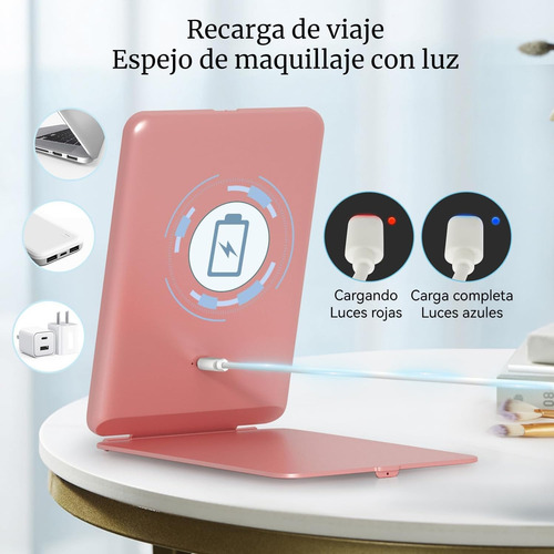 Espejo Para Maquillaje Con Luz Y Espejos Portatil Recargable