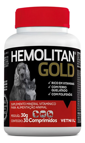 Suplemento Vitaminico Hemolitan Gold Vetnil 30 Comp.